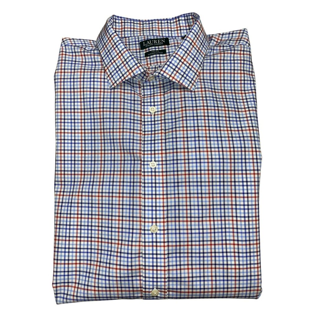 Lauren Ralph Lauren Mens Tall Fit Supima Cotton Button-Down Plaid Shirt 18.5 36/